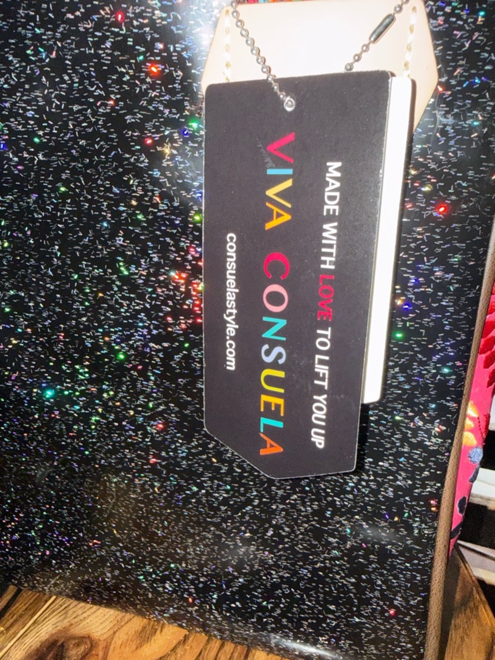 Gorgeous Consuela Multi Color Holographic Glitter Tote with Striped Handles - Picture 9 of 13